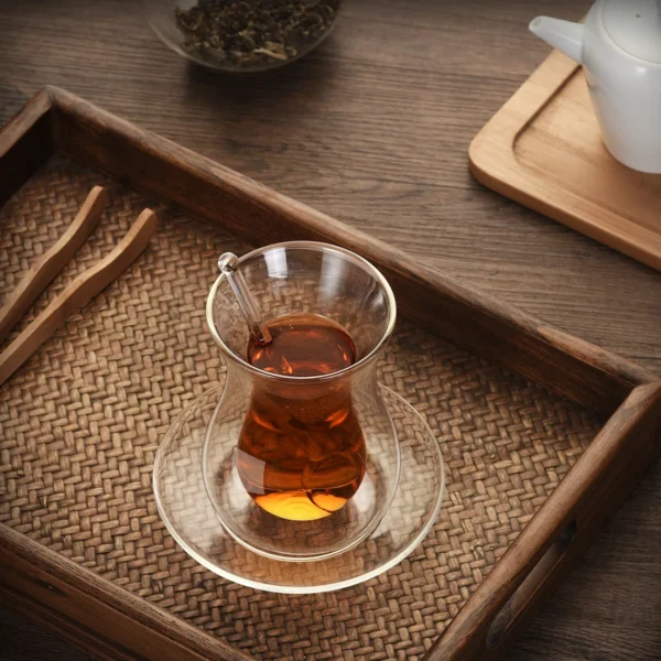 Beauty Black Tea Cup Saucer Teaspoon Sets Turkish Bohea Double Wall Glass Insulated Thermal Cafe ESPRESSO SHOT Coffee Mug Teacup - Image 4