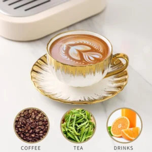 Cappuccino Cups with Saucers Scoop,200ml Porcelain Espresso Cups Set,Ceramic Turkish Coffee Cups,Tea Milk Mug Latte,Mocha,White