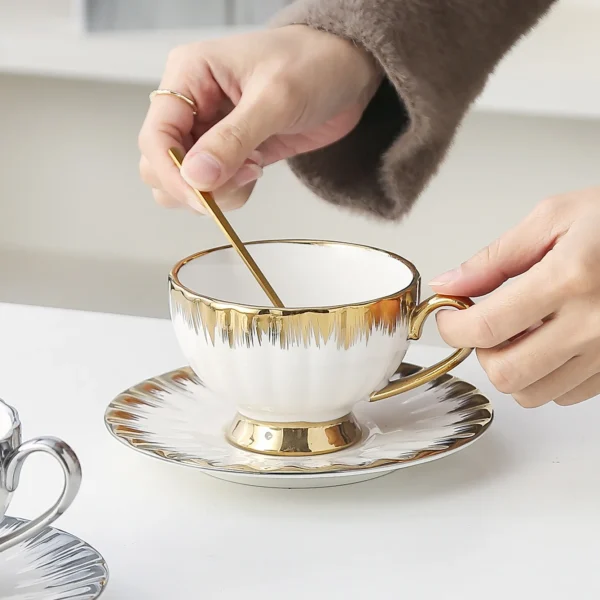 Cappuccino Cups with Saucers Scoop,200ml Porcelain Espresso Cups Set,Ceramic Turkish Coffee Cups,Tea Milk Mug Latte,Mocha,White - Image 4