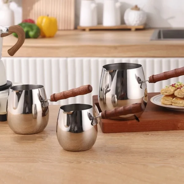 Stainless Steel Turkish Coffee Pot with Spout Wood/ Stainless Steel Handle Latte Art Cup 300ml/420ml/600ml Coffee Maker Cafe - Image 2