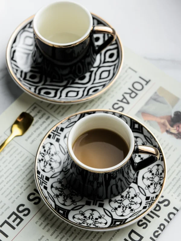 Turkish Espresso Mugs With Saucers Ceramic Cup Set For Black Tea Coffee Kitchen Party Drink Ware Home Decor Creative Gifts - Image 2