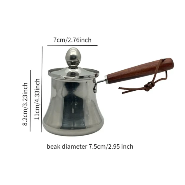 Long Handle Turkish Coffee Pot Stainless Steel Moka Pot with Lid Butter Melting Pot for Cafe Restaurant Kitchen Coffee Utensils - Image 3