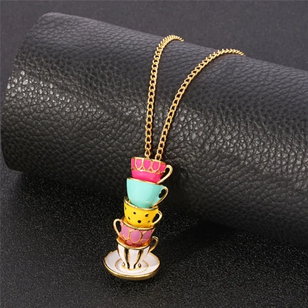 Turkish Copper Mug Enamel Tea Cups Necklace Women's Long Pendant Jewelry Temperament Costume Decoration - Image 2