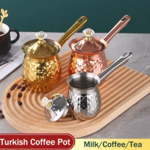 200ML Turkish Coffee Pot With Lid,Stainless Steel Hand Brew Espresso,Hot Oil Sugar Bowl,for Stove Top for Hot Wine Warm Milk Tea