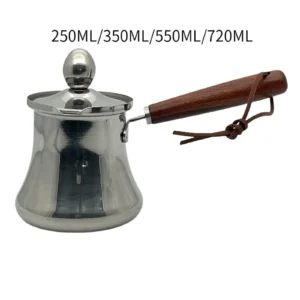 Long Handle Turkish Coffee Pot Stainless Steel Moka Pot with Lid Butter Melting Pot for Cafe Restaurant Kitchen Coffee Utensils