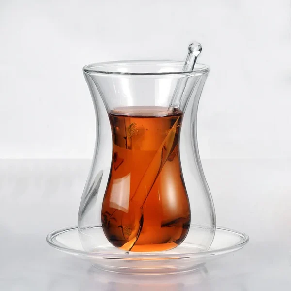 Beauty Black Tea Cup Saucer Teaspoon Sets Turkish Bohea Double Wall Glass Insulated Thermal Cafe ESPRESSO SHOT Coffee Mug Teacup - Image 2