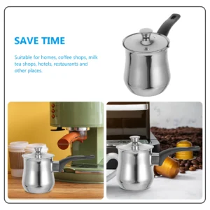 Turkish Coffee Pot Stainless Steel Mini Milk Stove Maker Camping Copper Long Handle Pitcher Glasses 100ml Capacity