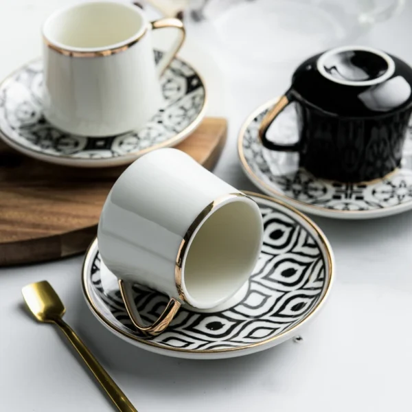 Turkish Espresso Mugs With Saucers Ceramic Cup Set For Black Tea Coffee Kitchen Party Drink Ware Home Decor Creative Gifts - Image 3