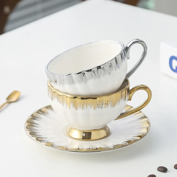 Cappuccino Cups with Saucers Scoop,200ml Porcelain Espresso Cups Set,Ceramic Turkish Coffee Cups,Tea Milk Mug Latte,Mocha,White - Image 5