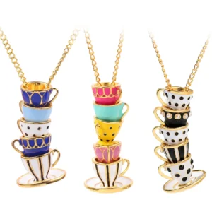 Turkish Copper Mug Enamel Tea Cups Necklace Women's Long Pendant Jewelry Temperament Costume Decoration