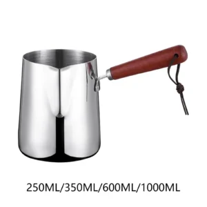 Turkish Coffee Pot,Milk Warmer Pot,Multipurpose Wooden Handle Butter Melting Pot Milk Frothing Pitcher for Bar Office Kitchen