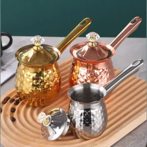 Versatile Handcrafted Turkish Coffee Pot Stable Handle Milk Warmer Lid Stainless Steel Melting Jug Kitchen