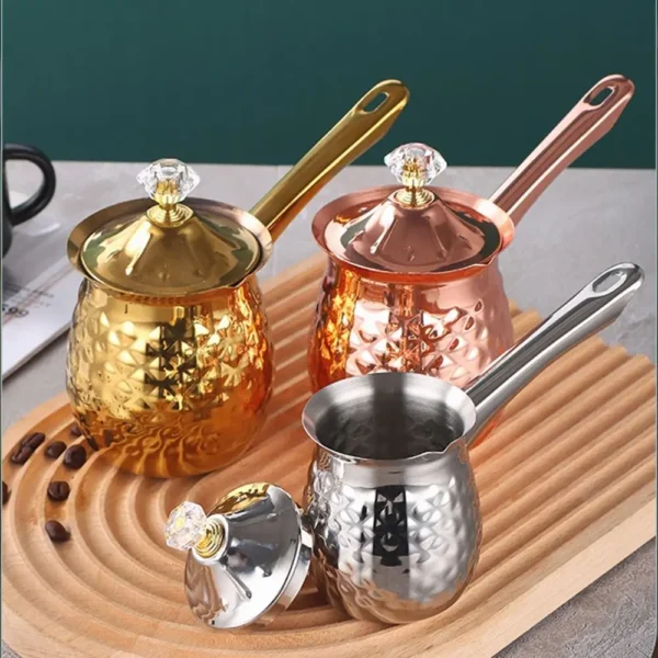 Versatile Handcrafted Turkish Coffee Pot Stable Handle Milk Warmer Lid Stainless Steel Melting Jug Kitchen