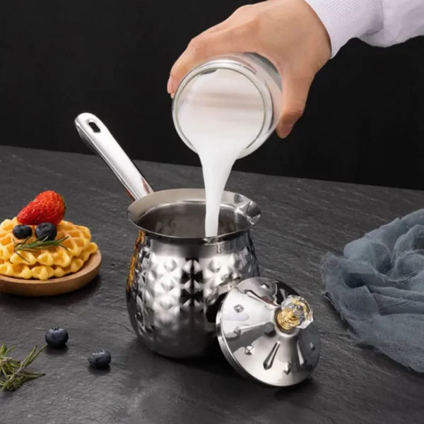 200ML Turkish Coffee Pot With Lid,Stainless Steel Hand Brew Espresso,Hot Oil Sugar Bowl,for Stove Top for Hot Wine Warm Milk Tea - Image 5